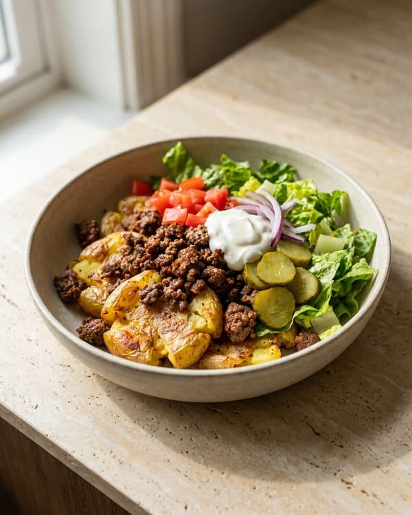 Crispy Potato Burger Bowls