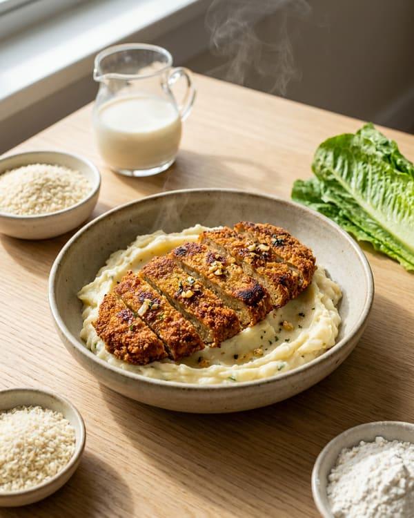 Crispy Seitan Cutlets with Garlic Mash