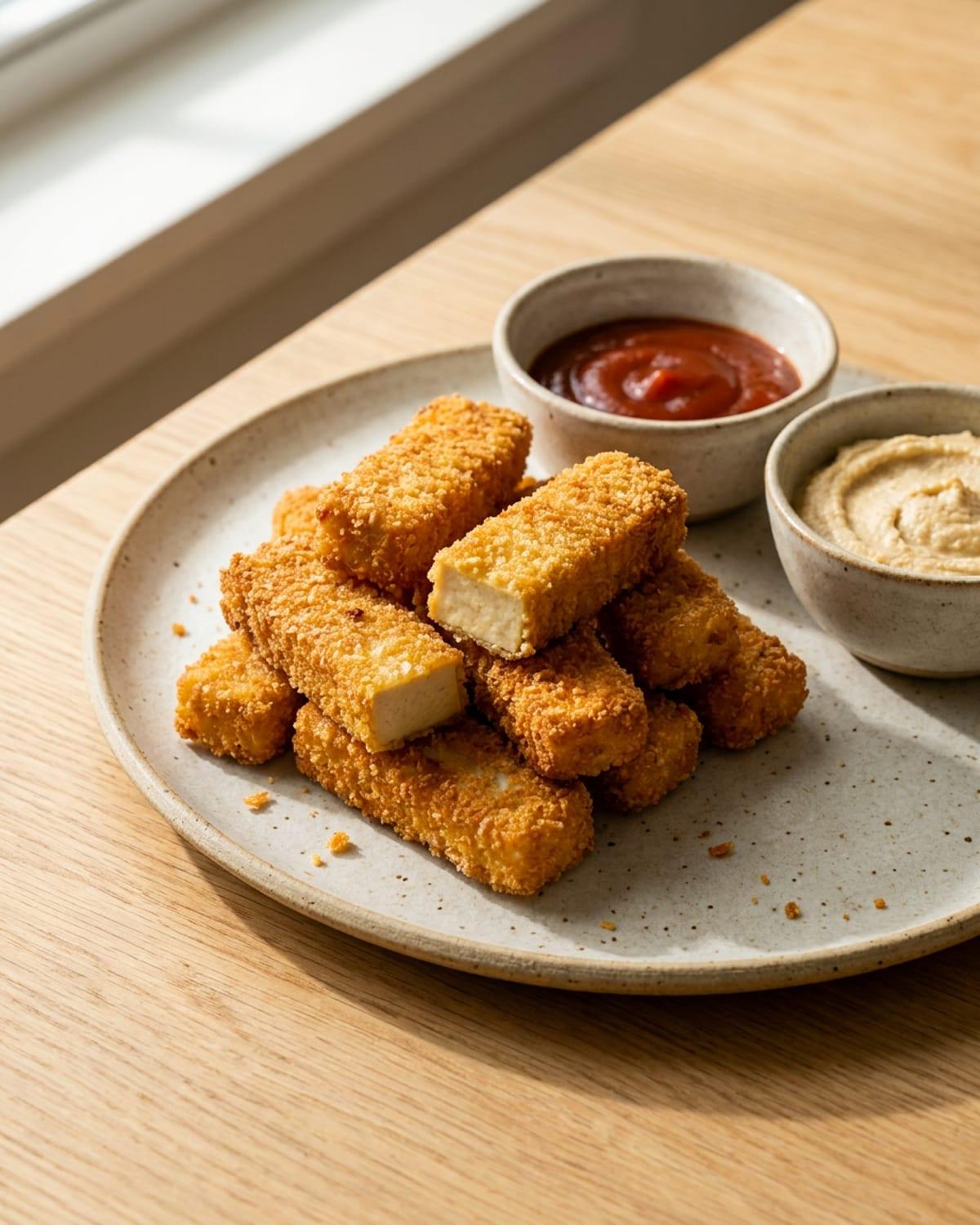 Crispy tofu fingers with dips