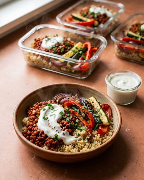 Harissa Lentil and Roasted Veg Quinoa