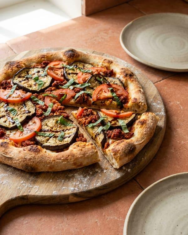 Sourdough Eggplant & Chorizo Seitan Pizza