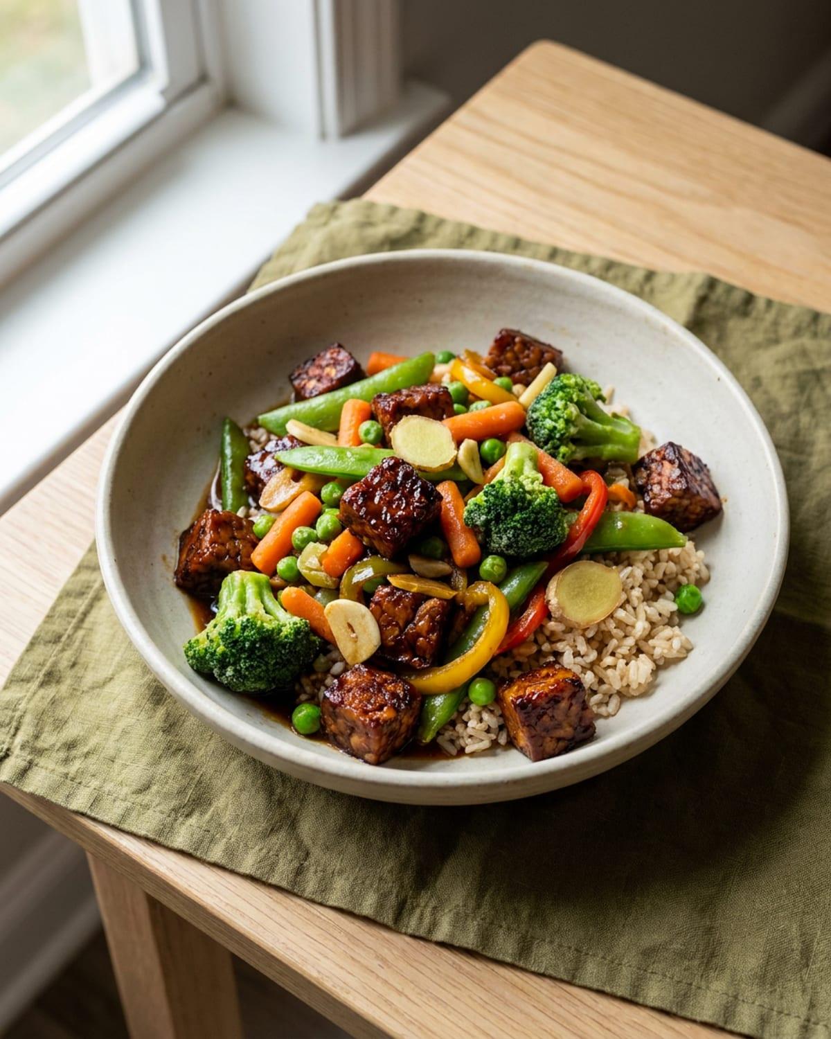 Sticky Ginger Tempeh Stir-Fry