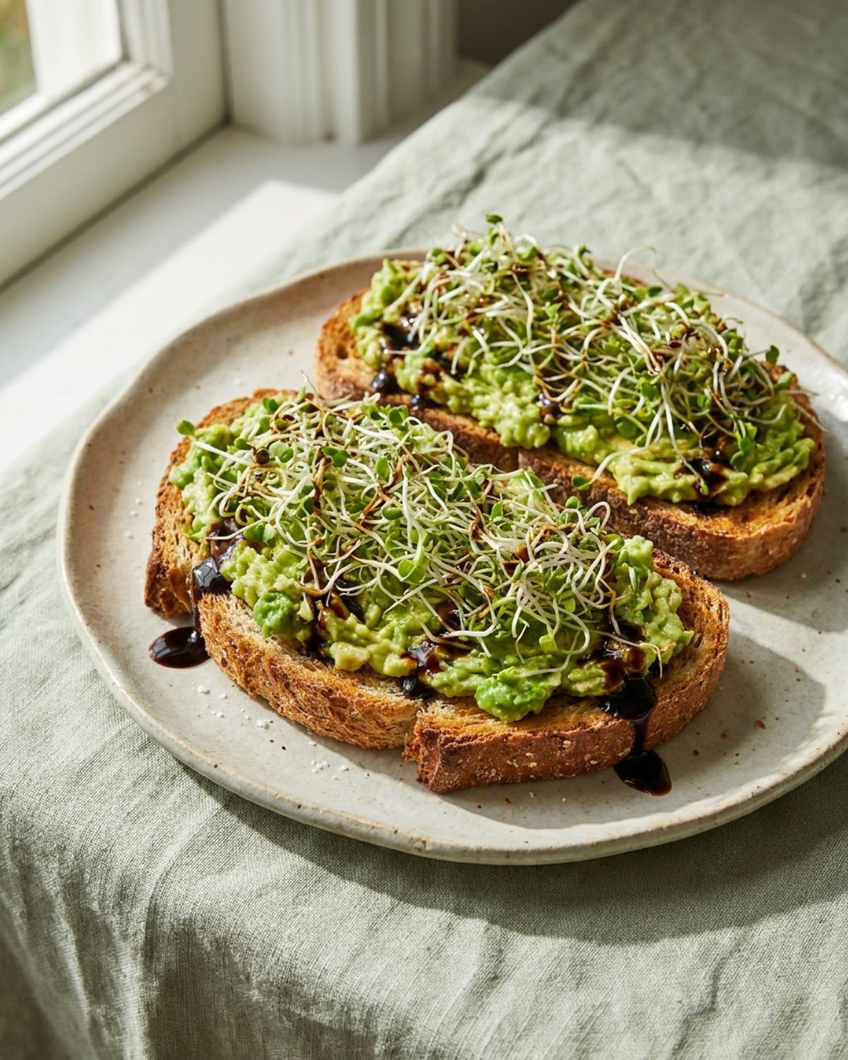 Avocado Toast with Broccoli Sprouts and Balsamic