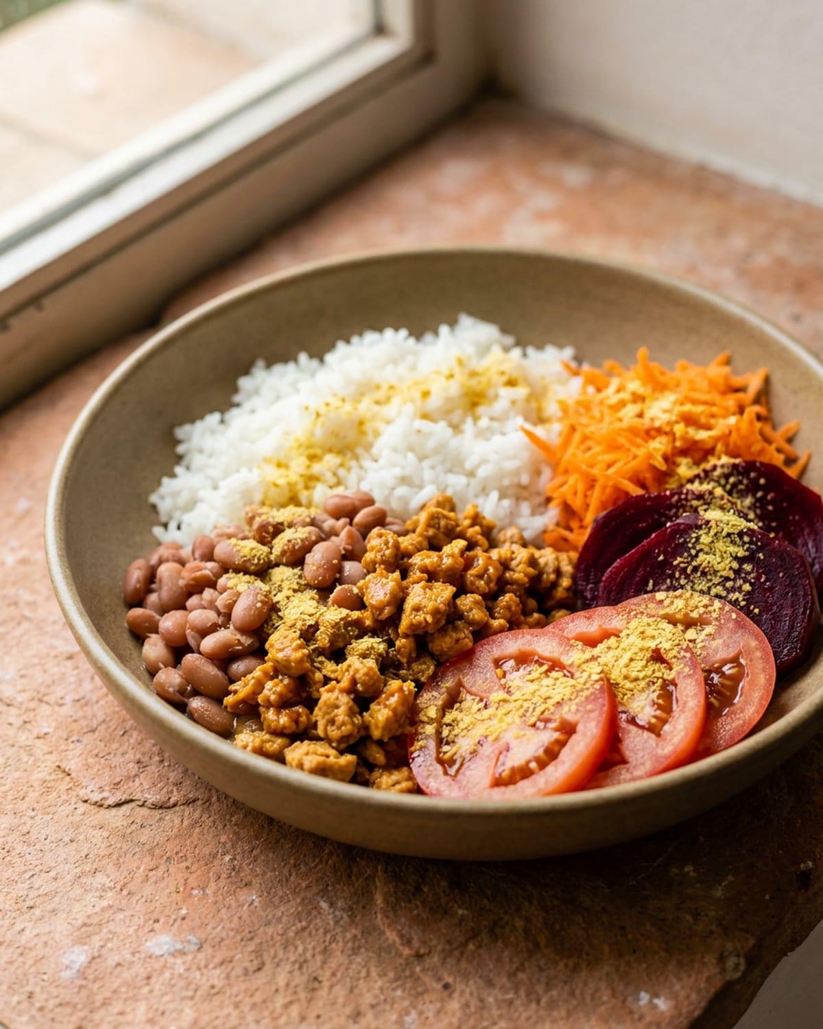 Guilherme's Rice, Beans and Soy Plate