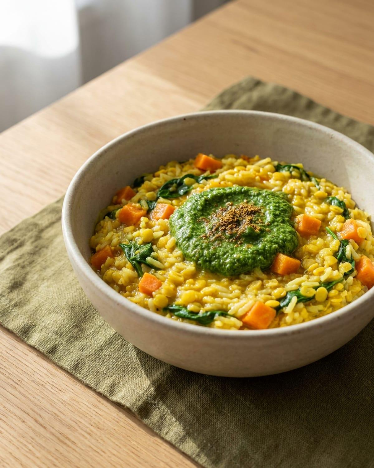 Green Cilantro Ginger Chutney and Kitchari