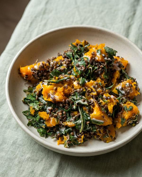 Steamed Pumpkin, Sprouts and Greens with Coconut Cream