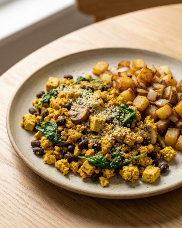 Loaded Tofu Scramble & Black Bean Hash