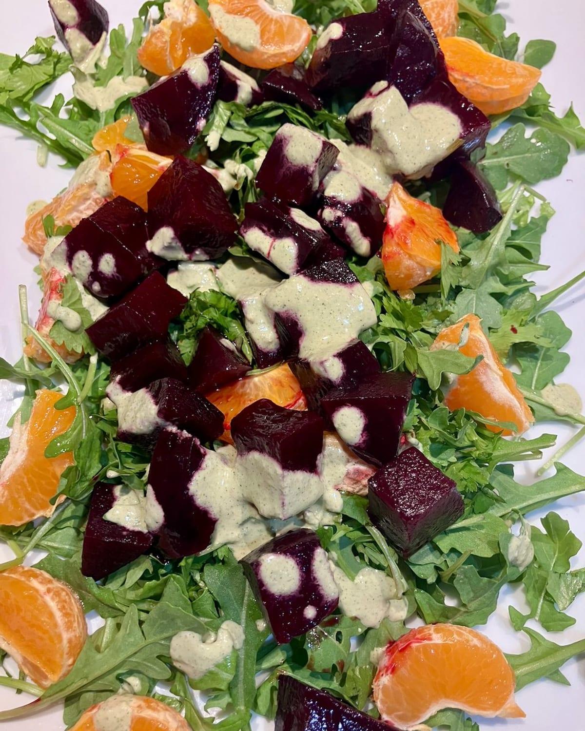 Beet and Arugula Salad with Hemp Cream Sauce